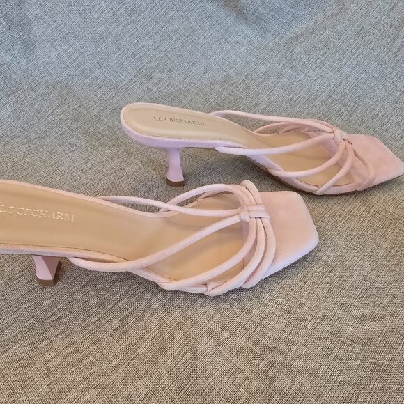 Women's Pink Nubuck Strappy Knotted Sandals with Kitten Heel, Size 9 - Picture 2 of 5